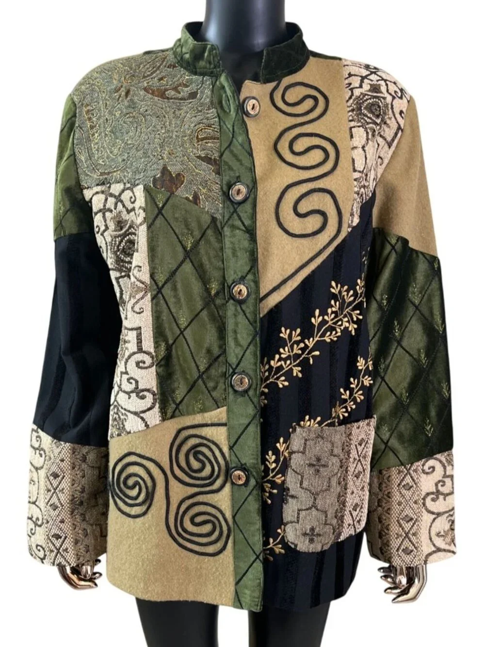Indigo Moon Patchwork Wearable Art Jacket L Embroidered Fully Lined - Picture 3 of 11